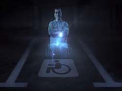 Russian cool idea to do the hologram scare people skating makeshift parking for the disabled.